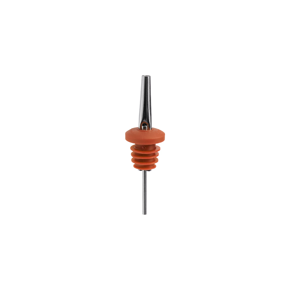Burnt orange liquor pourer on a white background