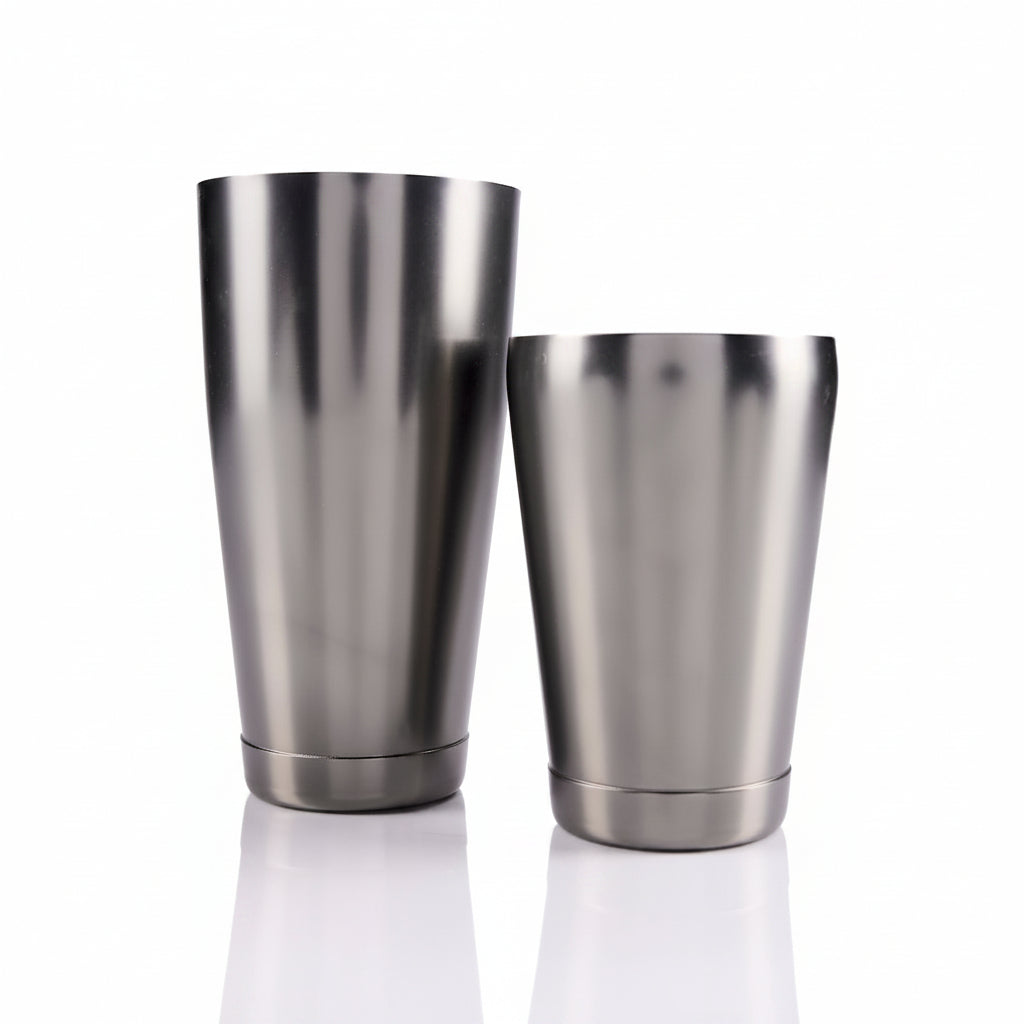 Boston-style craft cocktail shaker tins with sleek matte black finish