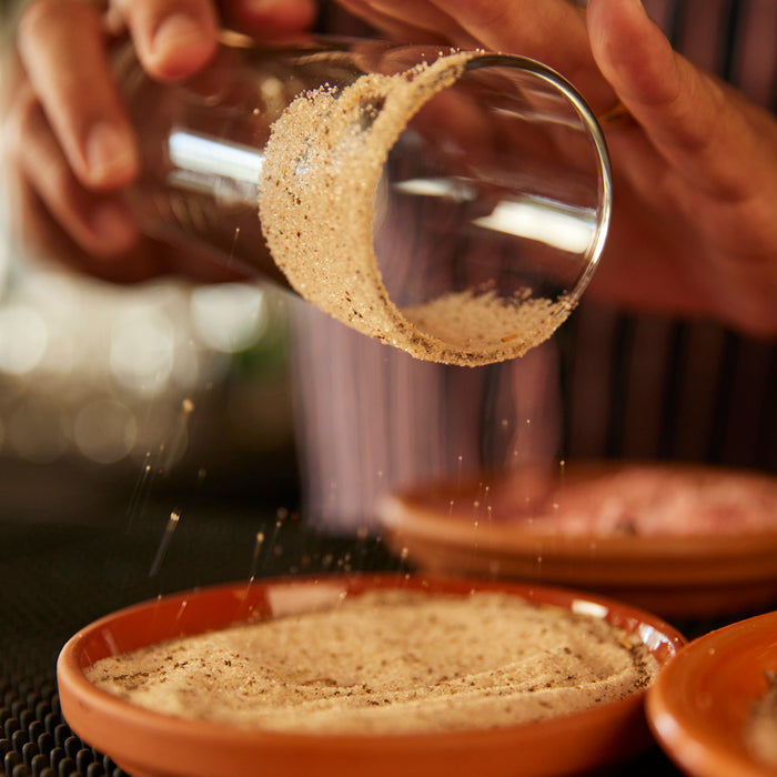 Craft cocktail program garnish station rimming salt