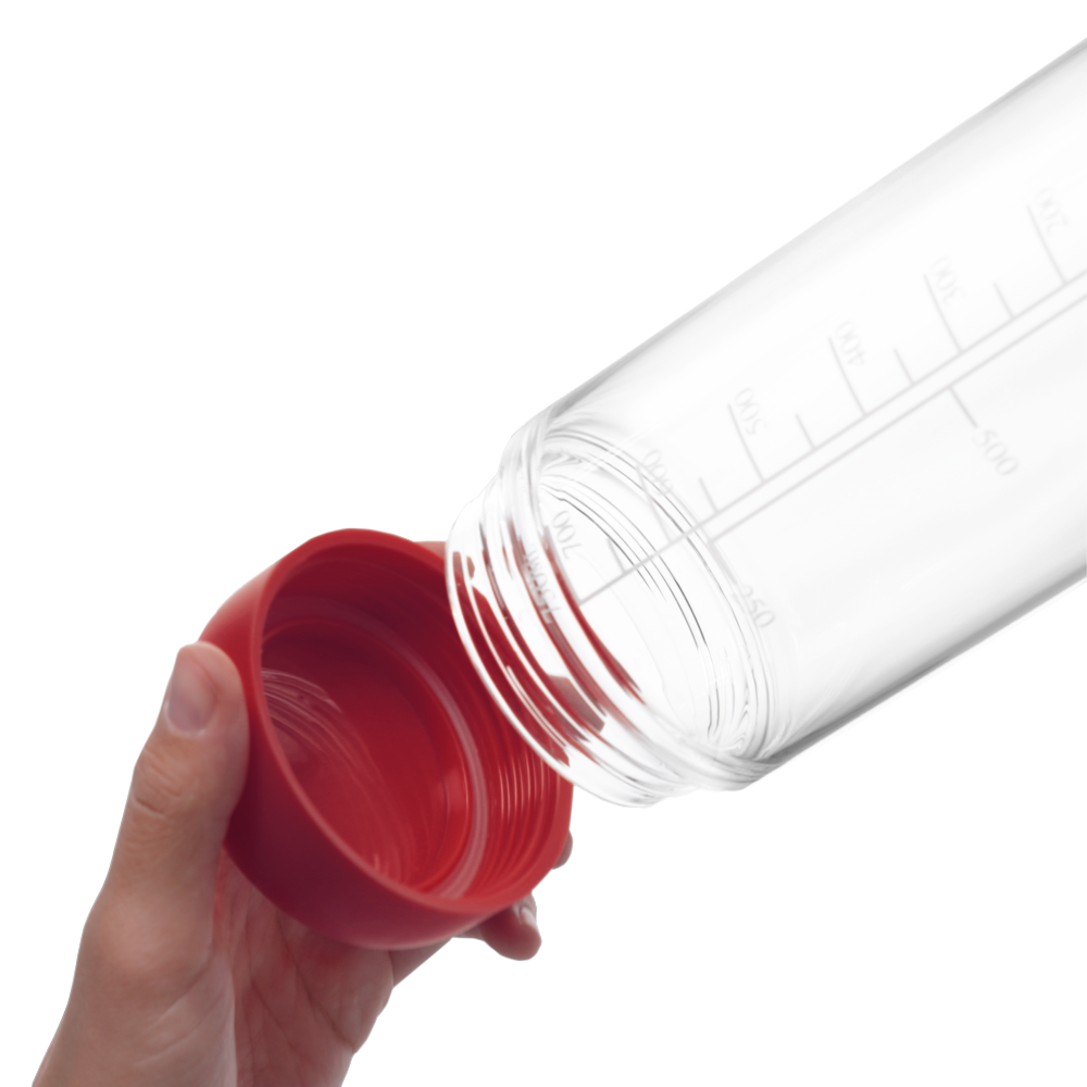 Glass bottle with removable base in Merlot red color