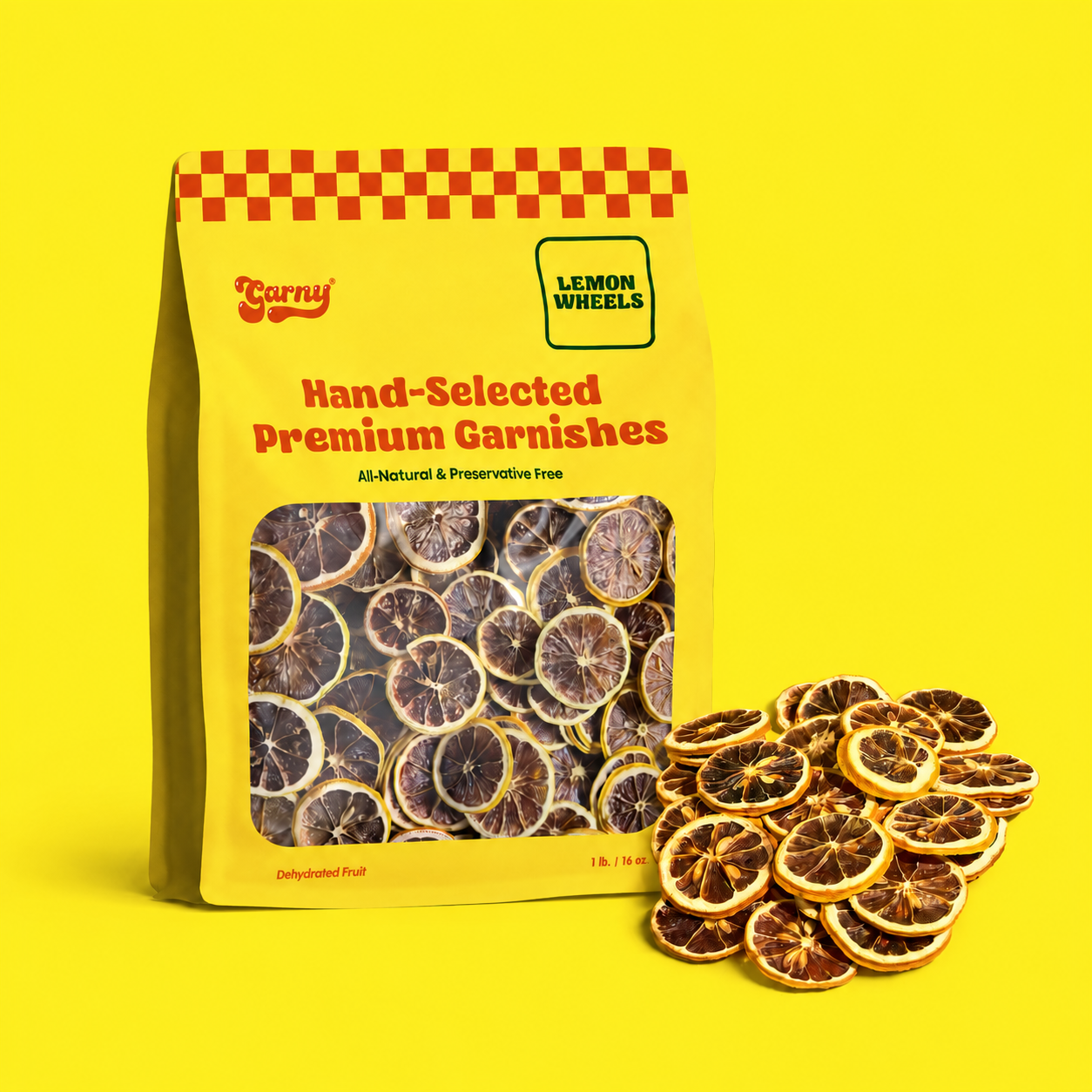 Garny dehydrated lemon wheels cocktail garnish with product pouch