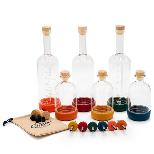 Multi-colored bottles for simple syrups and cocktail prep