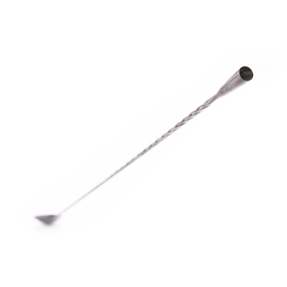 Cocktail bar spoon with twisted handle on a white background