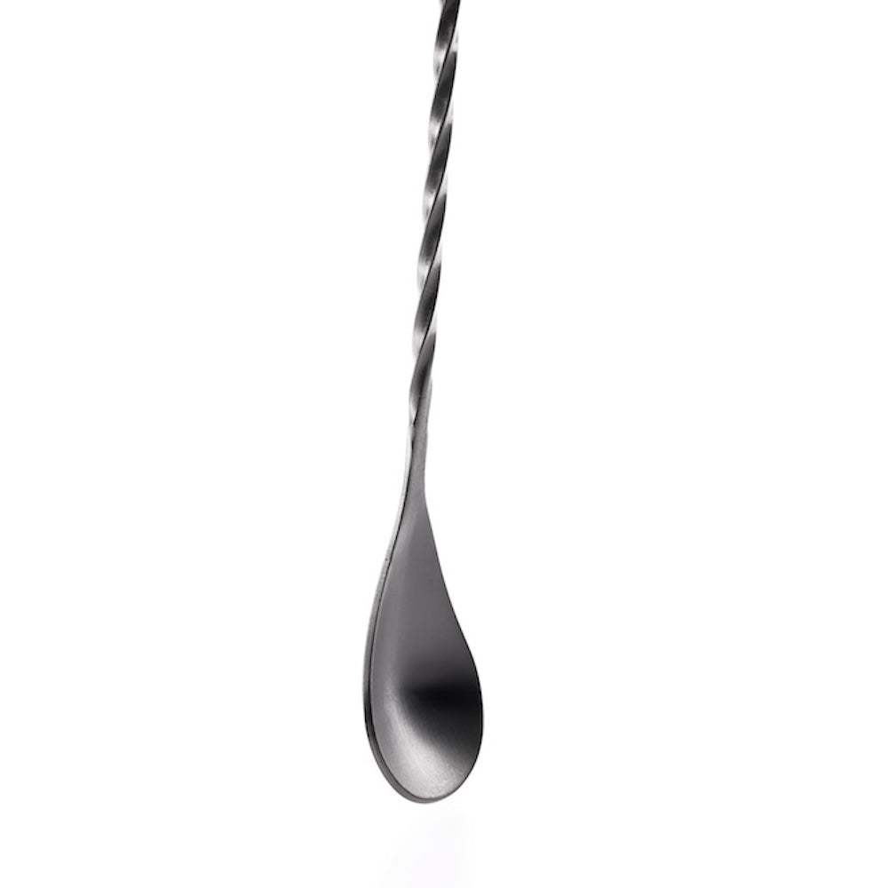 Cocktail bar spoon with twisted handle on a white background