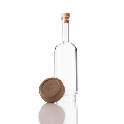 Clear glass Crew Bottle with a removable base Mocha brown color on white background