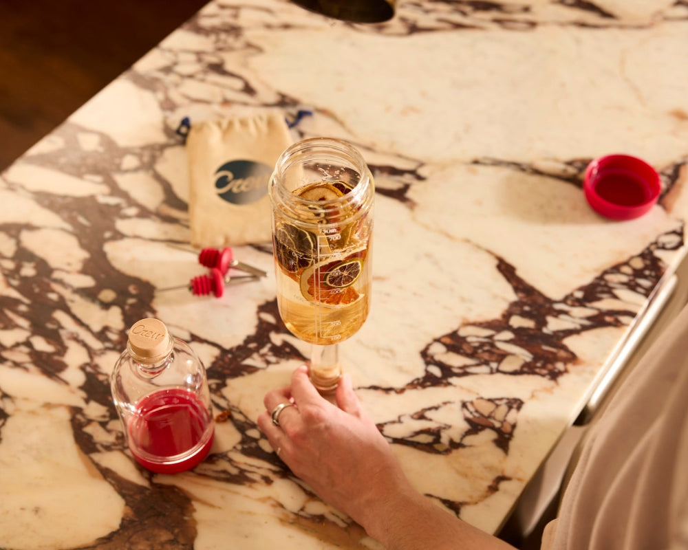 Dehydrated fruits infusing in a Crew Bottle | Part of the Crew Cocktail Kit