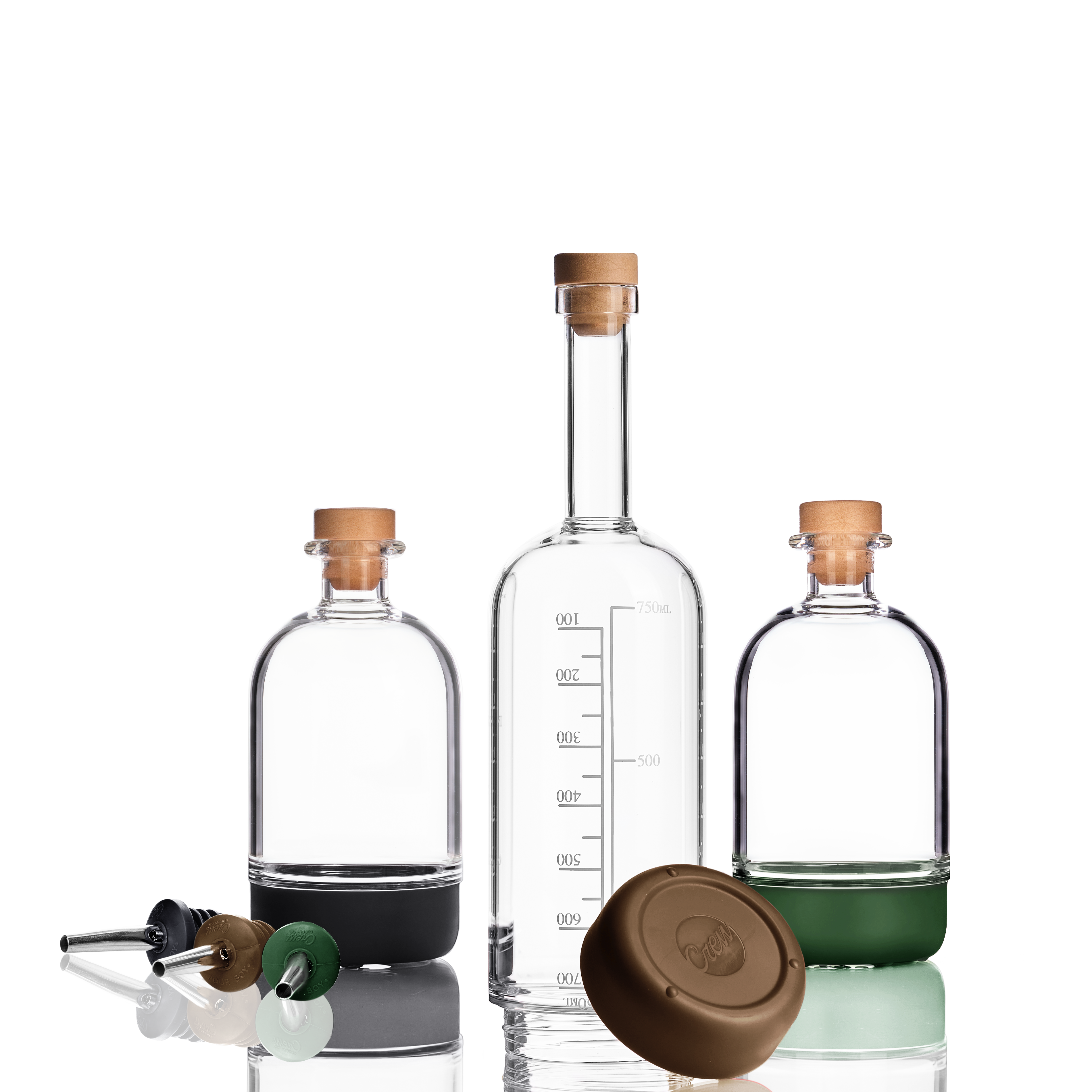 Barware bundle of batch bottles, bar bottles, and liquid pourers