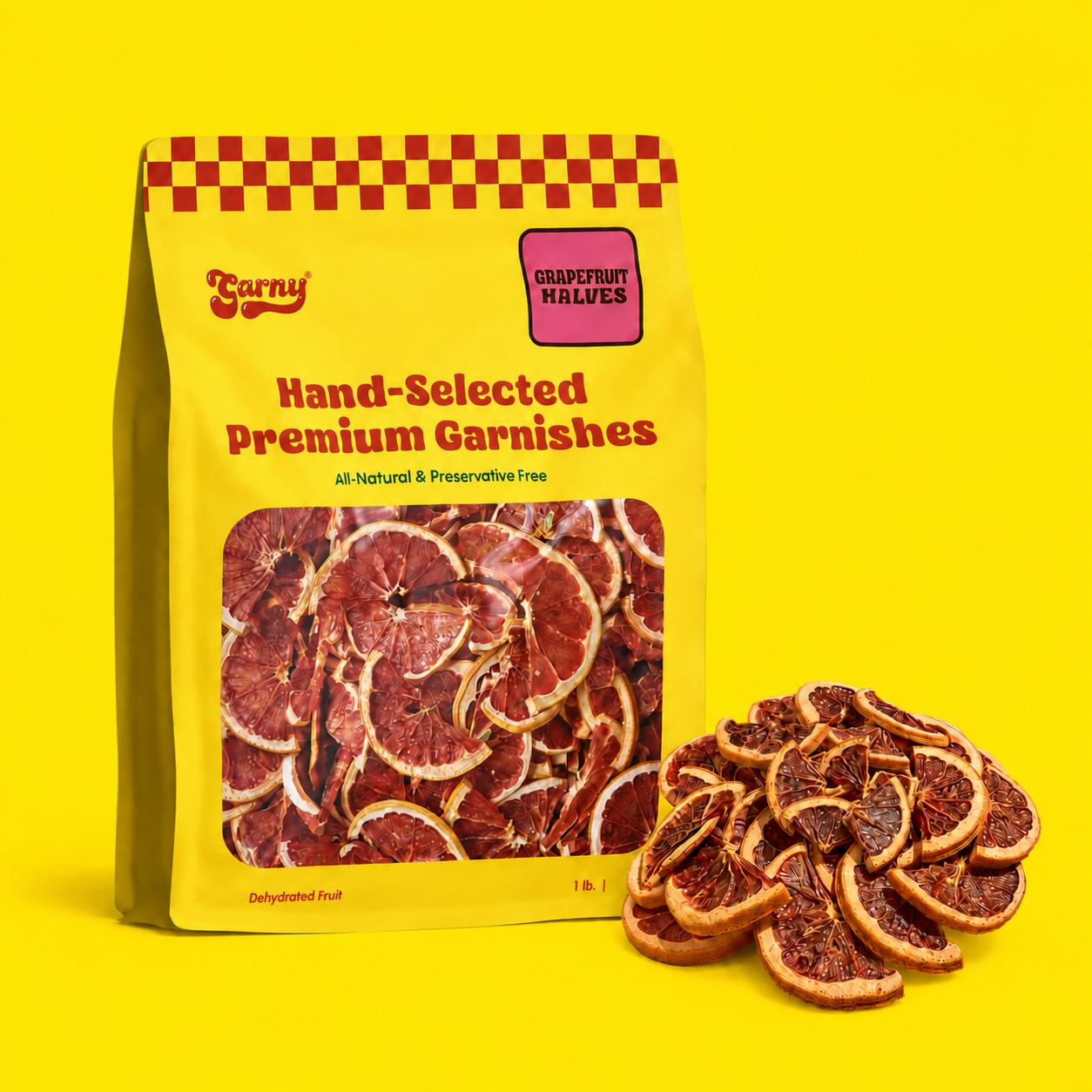 Garny dehydrated grapefruit slices cocktail garnish with product pouch