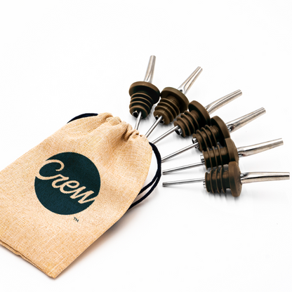 6-pack mocha liquor bottle pourers | Crew Barware