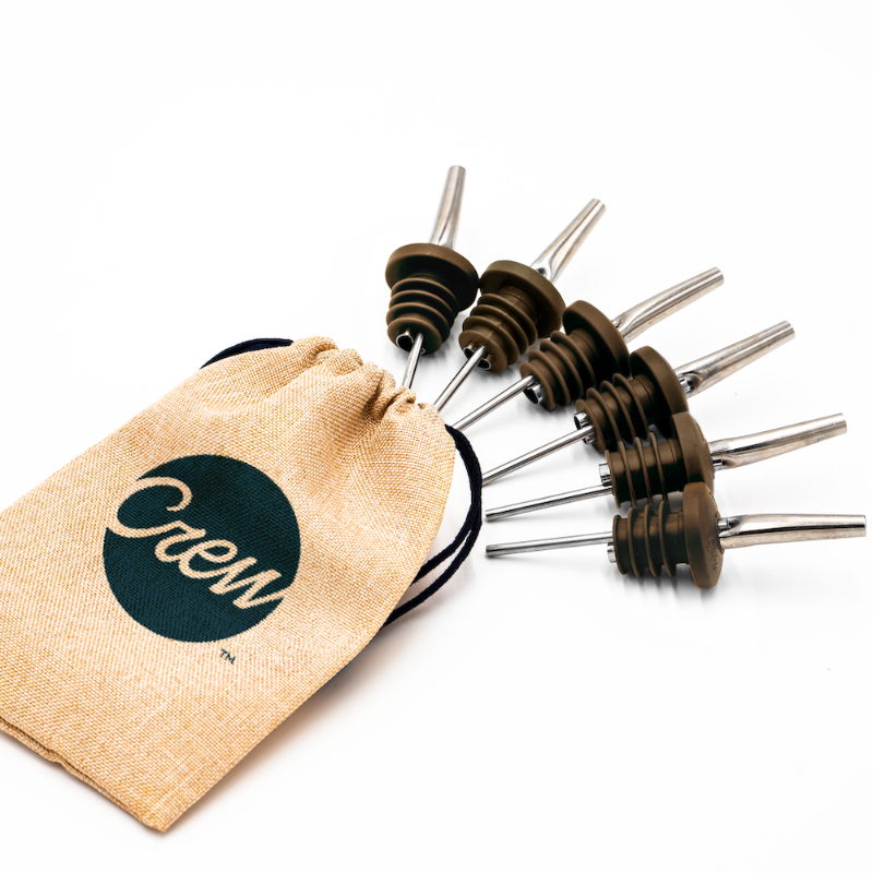 6-pack mocha liquor bottle pourers | Crew Barware