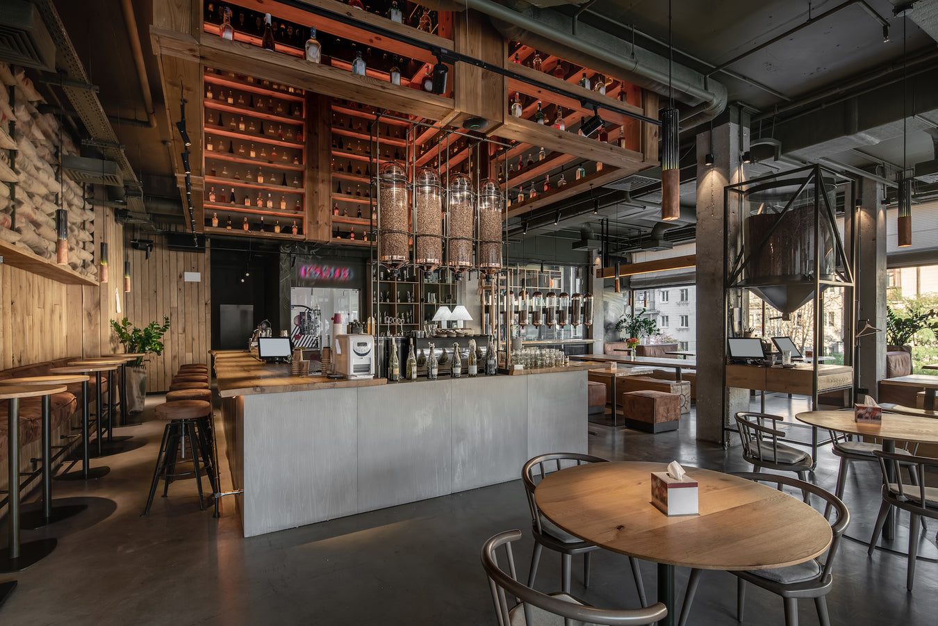 Coffee bar with modern industrial aesthetic
